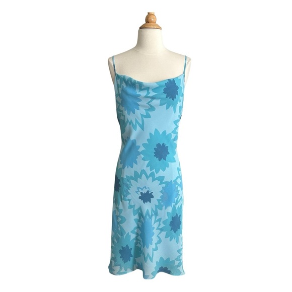 Express Vintage Y2K Chiffon Blue Floral Slip Dress Fairycore Asymmetrical Hem 8 - Picture 13 of 13